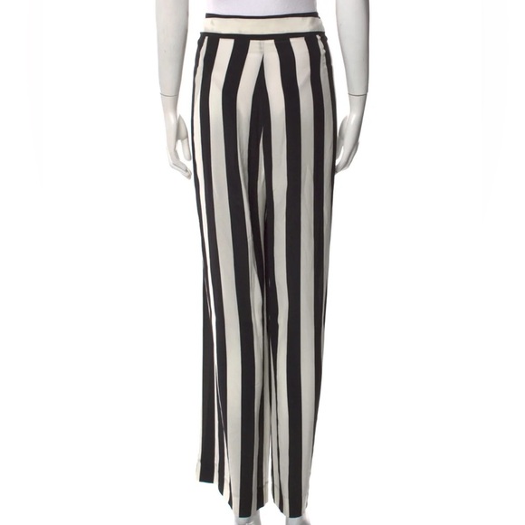 Michelle Maison Striped Silk Crepe De Chine Wide Leg Pants Size 8 - Picture 9 of 9